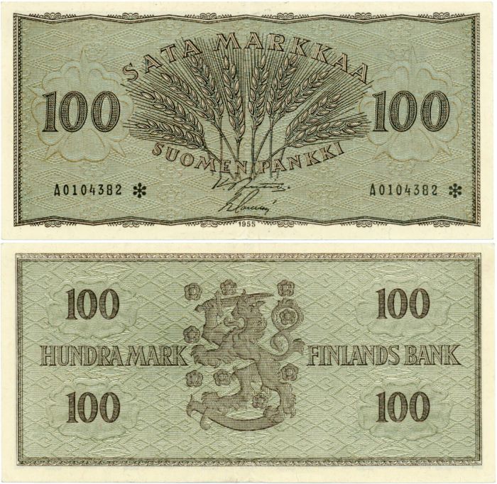 100 Markkaa 1955 A0104382* kl.7
